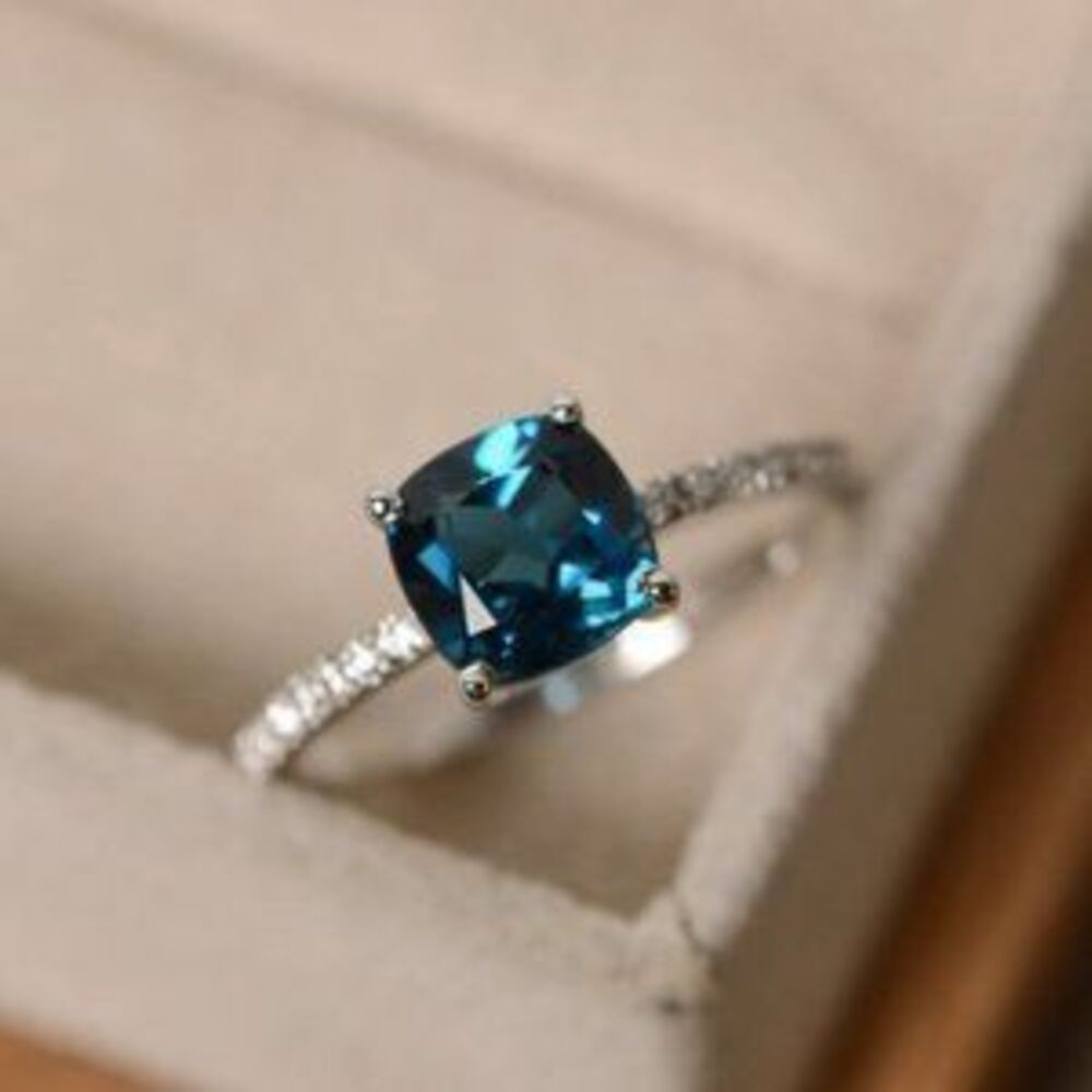 Sterling Silver Tanzanite Diamond Cushion Cut Ring